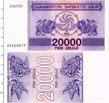 Банкнота 20000 купонов Грузии 1994 года