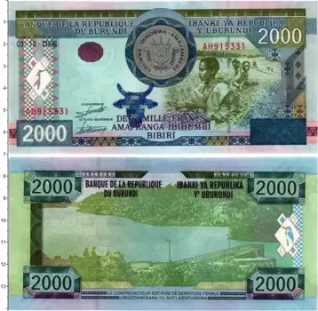 Банкнота 2000 франков Бурунди 2008 года Сбор урожая на плантации
