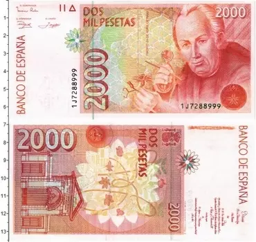 Банкнота 2000 песет Испании 1992 года Хосе Селестино Мутис