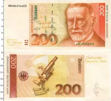 Банкнота 200 марок ФРГ 1989 года Пауль Эрлих