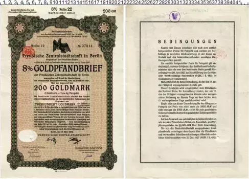 Банкнота 200 марок Веймарской республики 1929 года Облигация