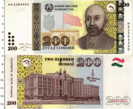 Банкнота 200 сомони Таджикистана 2010 года Нусратолло Махсум