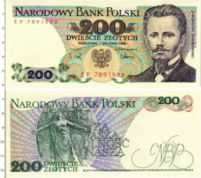 Банкнота 200 злотых Польши 1988 года Ярослав Домбровский