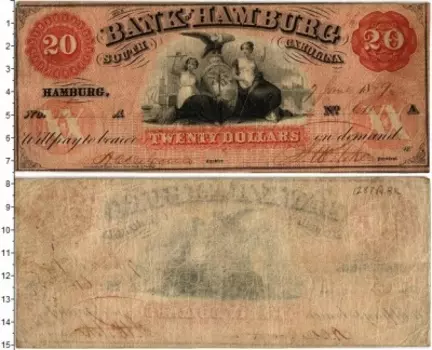 Банкнота 20 долларов Америки 1859 года Южная Каролина