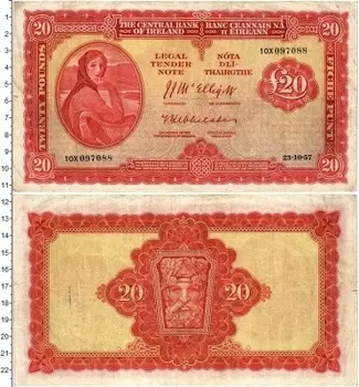 Банкнота 20 фунтов Ирландии 1957 года
