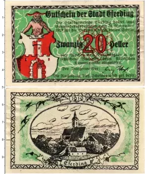 Банкнота 20 геллеров Австрии 1919 года Эфердинг