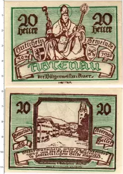 Банкнота 20 геллеров Австрии 1920 года Абтенау