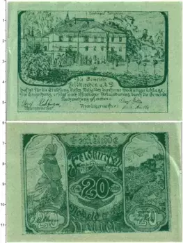 Банкнота 20 геллеров Австрии 1920 года Фельдкирхен