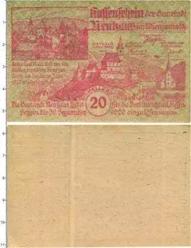 Банкнота 20 геллеров Австрии 1920 года Нойхаус