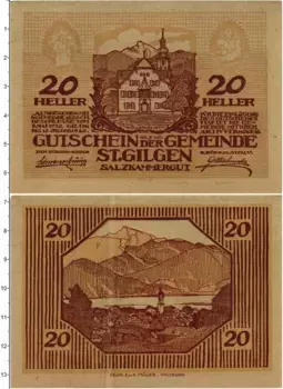 Банкнота 20 геллеров Австрии 1920 года Санкт-Гильген