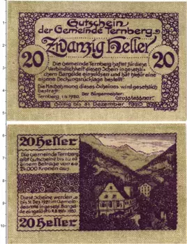 Банкнота 20 геллеров Австрии 1920 года Тернберг