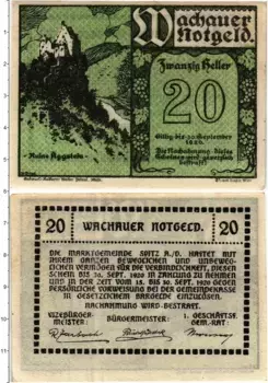 Банкнота 20 геллеров Австрии 1920 года Вахау земля Нижняя Австрия