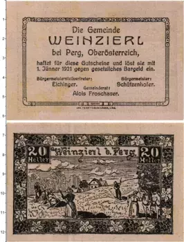 Банкнота 20 геллеров Австрии 1921 года Перг