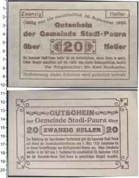 Банкнота 20 геллеров Германия : Нотгельды 1920 года