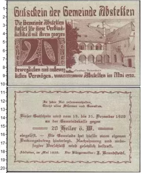 Банкнота 20 геллеров Германия : Нотгельды 1920 года