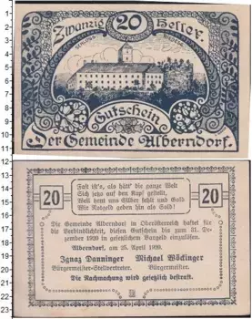 Банкнота 20 геллеров Германия : Нотгельды 1920 года