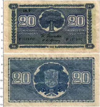 Банкнота 20 марок Финляндии 1945 года