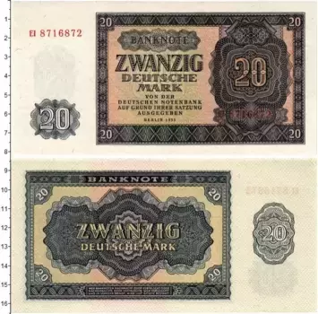 Банкнота 20 марок ГДР 1955 года
