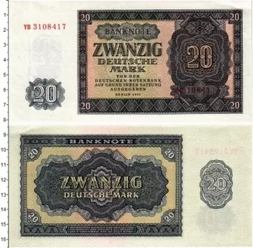 Банкнота 20 марок ГДР 1955 года Берлин