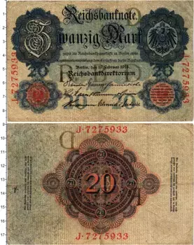 Банкнота 20 марок Германии 1914 года