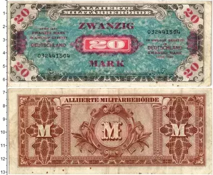 Банкнота 20 марок Германии 1944 года