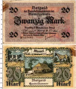 Банкнота 20 марок Германия : Нотгельды 1920 года Мемель
