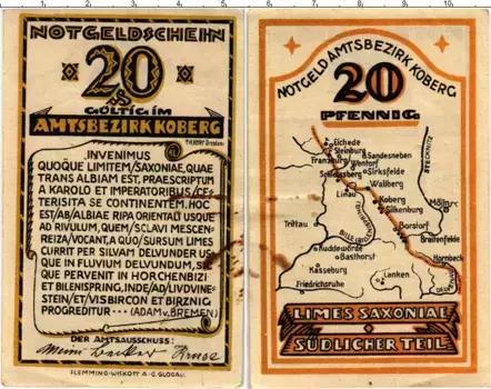 Банкнота 20 пфеннигов Германия : Нотгельды 1921 года Коберг