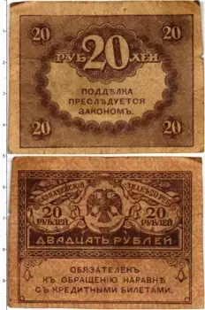 Банкнота 20 рублей Временного правительства 1917 года Казначейский знак