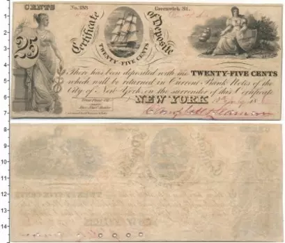 Банкнота 25 центов Америки 1862 года Нью Йорк