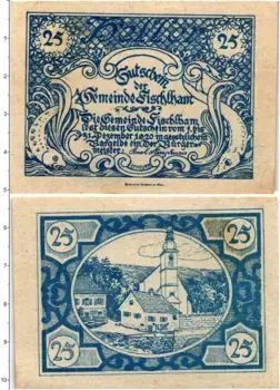 Банкнота 25 геллеров Австрии 1920 года Фишльхам