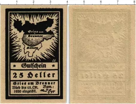 Банкнота 25 геллеров Австрии 1920 года Штайр