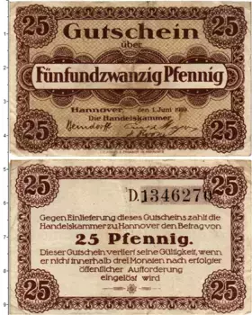 Банкнота 25 пфеннигов Германия : Нотгельды 1919 года Ганновер