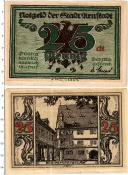 Банкнота 25 пфеннигов Германия : Нотгельды 1921 года Арнштадт