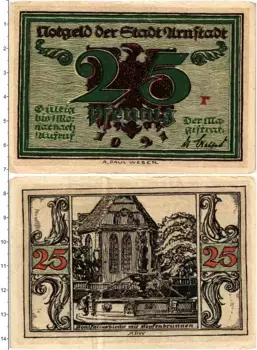 Банкнота 25 пфеннигов Германия : Нотгельды 1921 года Арнштадт