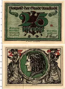 Банкнота 25 пфеннигов Германия : Нотгельды 1921 года Арнштадт