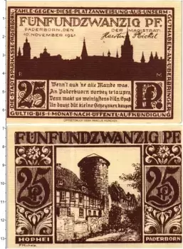 Банкнота 25 пфеннигов Германия : Нотгельды 1921 года Падерборн