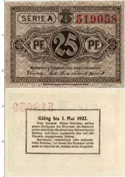 Банкнота 25 пфеннигов Германия : Нотгельды 1922 года Мекленбург-Шверин