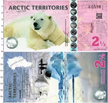 Банкнота 2 1/2 доллара Арктика 2013 года Белый медведь