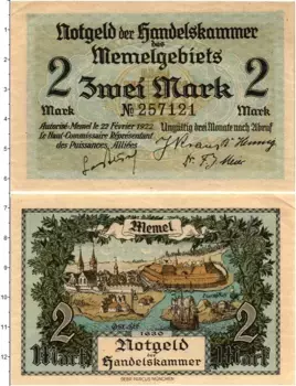 Банкнота 2 марки Германия : Нотгельды 1922 года Мемель