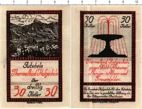 Банкнота 30 геллеров Австрии 1920 года Бад-Хофгастайн