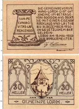 Банкнота 30 геллеров Австрии 1920 года Лорх