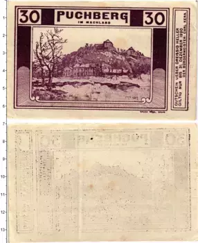Банкнота 30 геллеров Австрии 1920 года Пухберг-им-Махланд