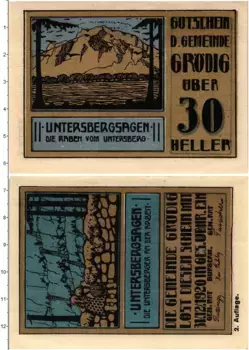 Банкнота 30 хеллеров Австрии 1920 года Грёдиг