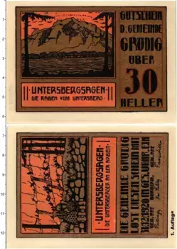 Банкнота 30 хеллеров Австрии 1920 года Грёдиг