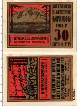 Банкнота 30 хеллеров Австрии 1920 года Грёдиг