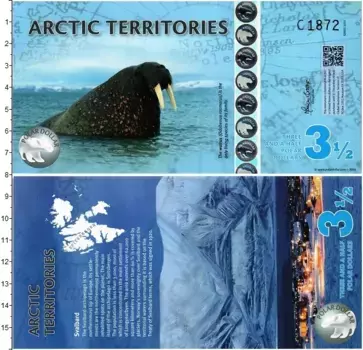 Банкнота 3 1/2 доллара Арктика 2014 года Морж