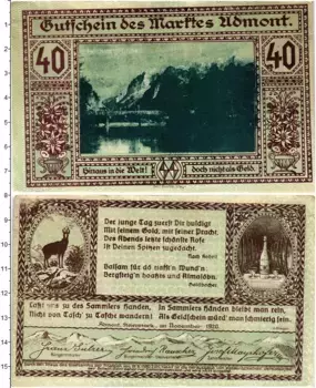 Банкнота 40 хеллеров Австрии 1920 года Адмонт