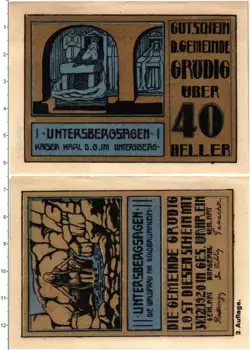Банкнота 40 хеллеров Австрии 1920 года Грёдиг