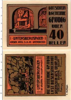 Банкнота 40 хеллеров Австрии 1920 года Грёдиг
