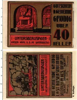 Банкнота 40 хеллеров Австрии 1920 года Грёдиг